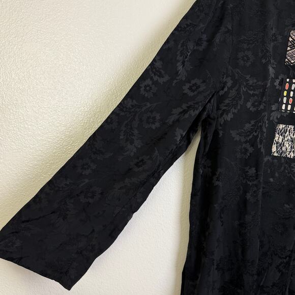 Vtg Yasuko Tunic Top Black M/L Womens Long Sleeve Jacquard Floral Artsy Button - Picture 5 of 10